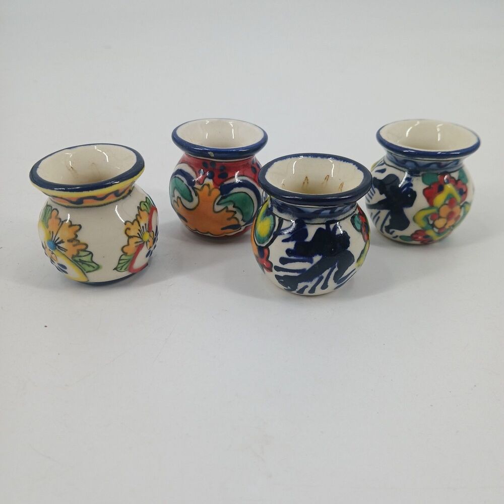 Mexican Talavera Hand Painted Ceramic Mini Jars Storage Containers 2.5" set of 4